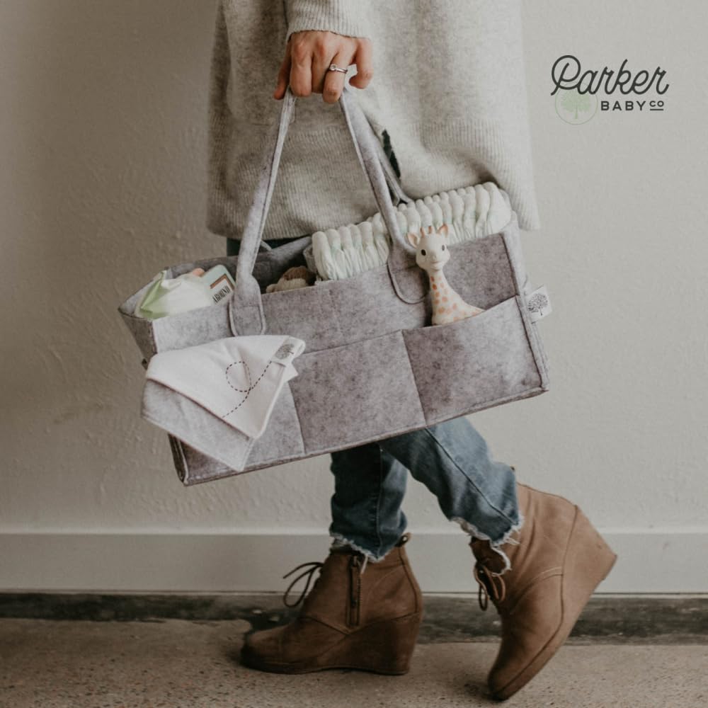 Parker Baby Diaper Caddy - Nursery Storage Bin and Car Organizer for Diapers and Baby Wipes - Oatmeal, Regular