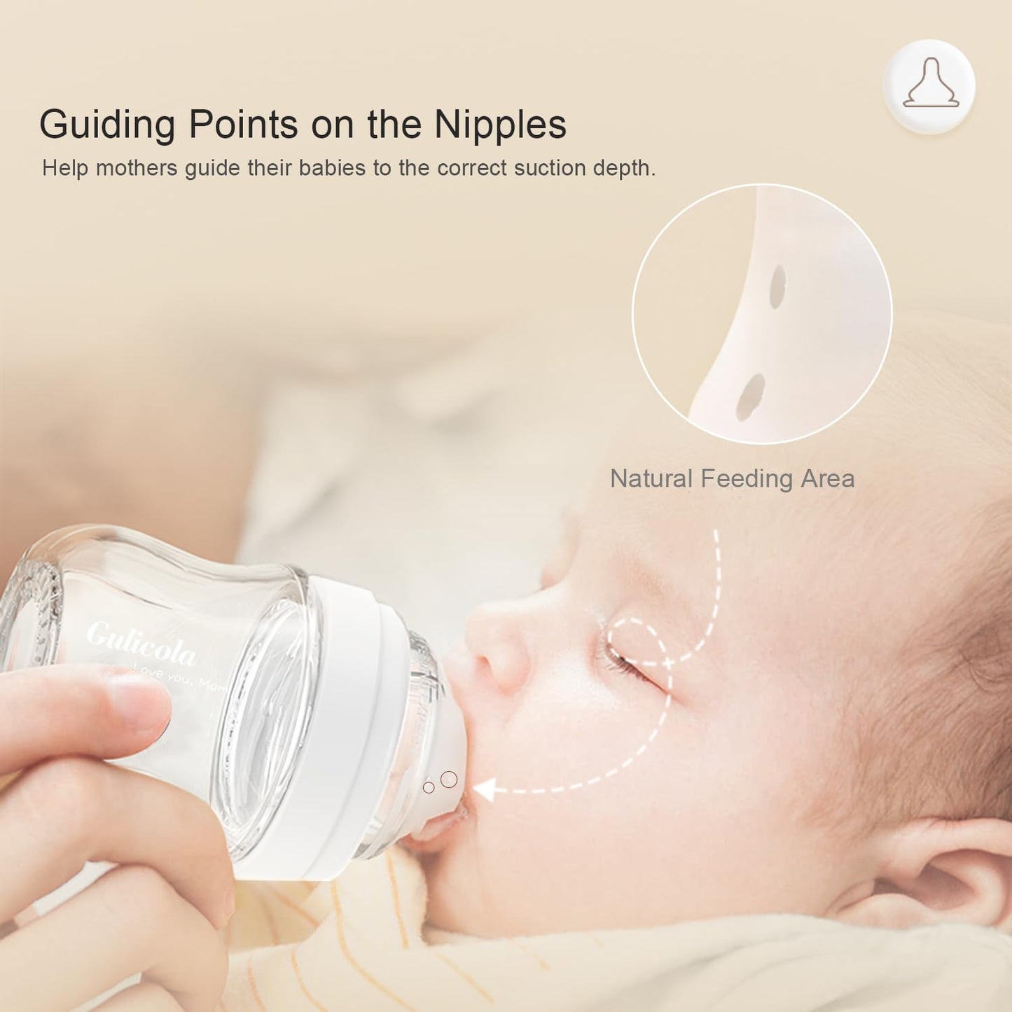 Natural Glass Baby Bottle for Breastfeeding Babies, Newborn Anti-Colic Bottle Set with Slow Flow Nipple, 0-3 Months, 5 oz, 2 Pack - White