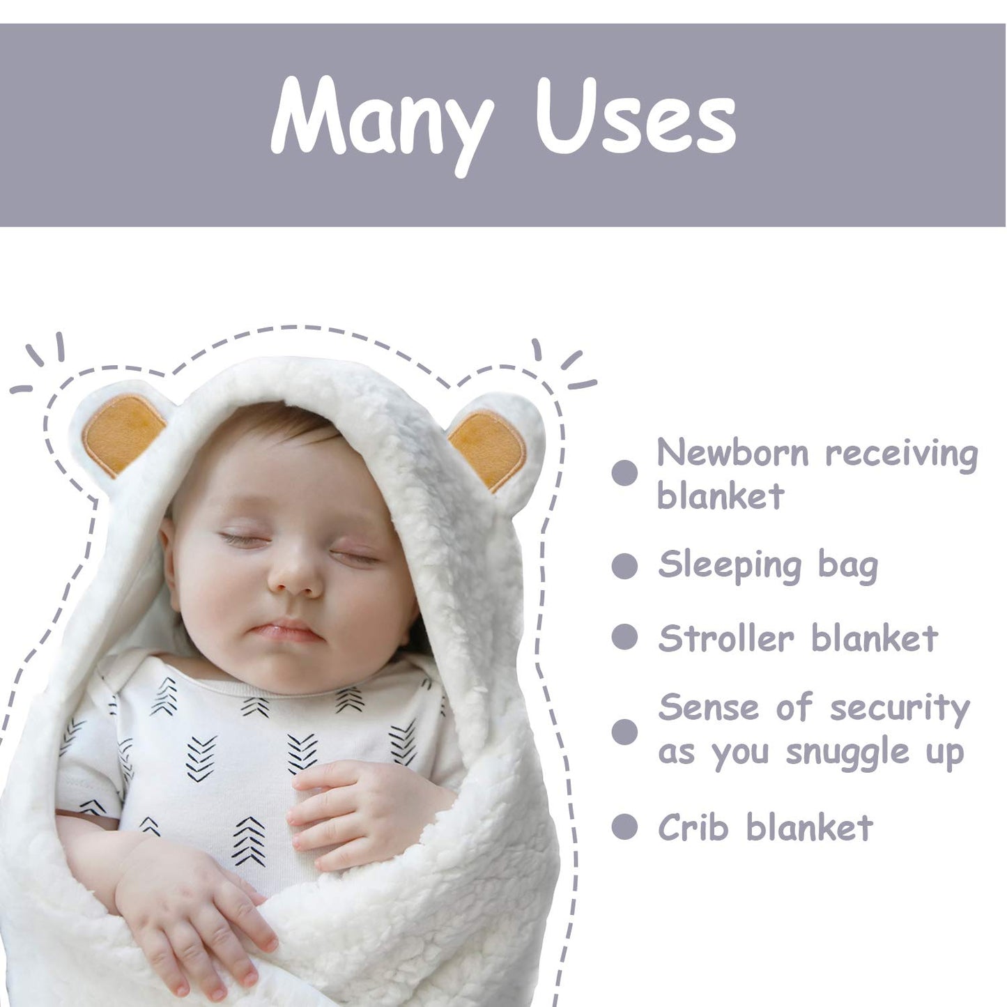 Jam Naturals- Baby Swaddle Blanket, Cute Bear Organic Receiving Swaddling Wrap, Gender Neutral Soft Newborn Baby Registry Gift (White 0-3m)