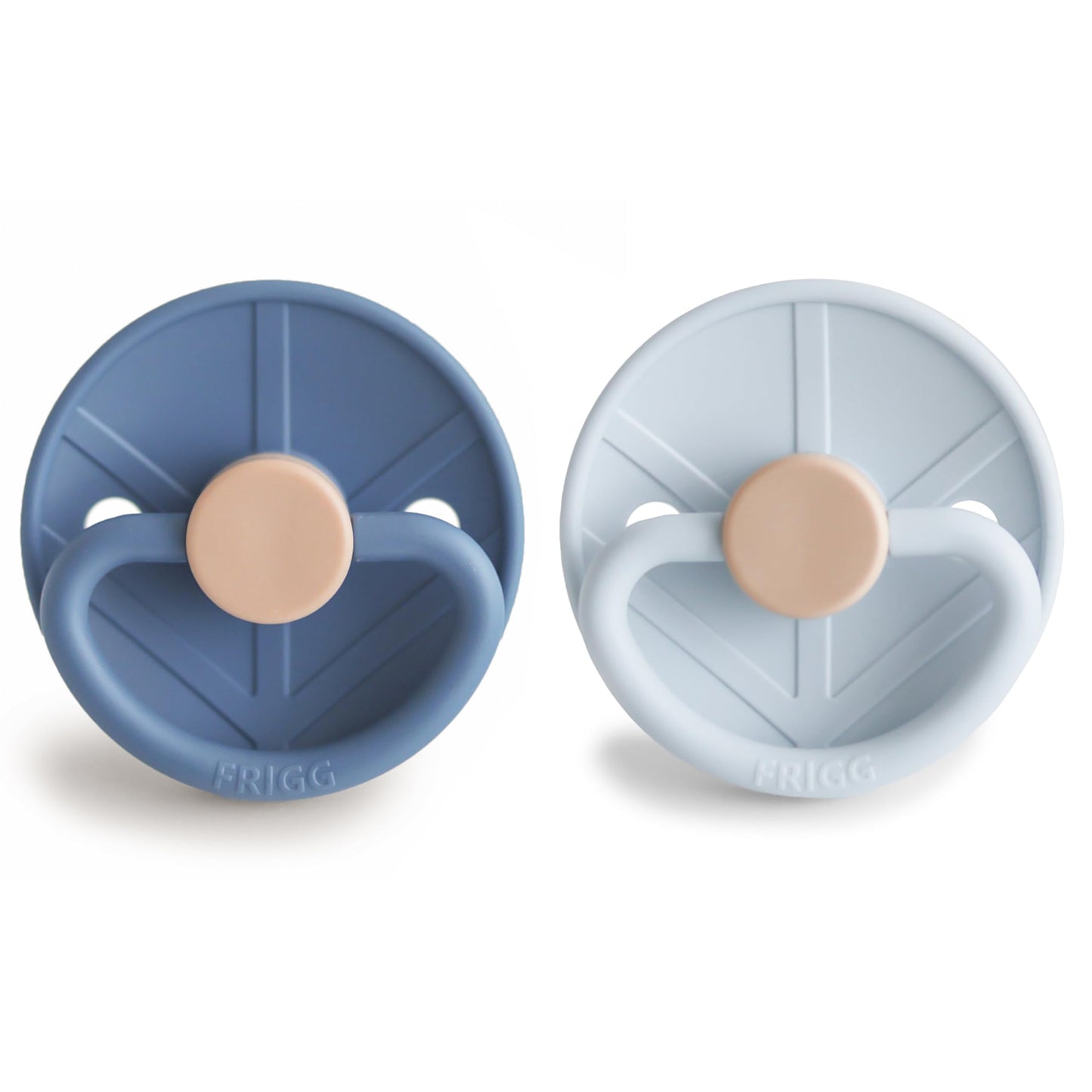 FRIGG Little Viking SilkySoft Silicone Baby Pacifier 2-Pack | Made in Denmark | BPA-Free (Powder Blue/Cream,6-18 Months)
