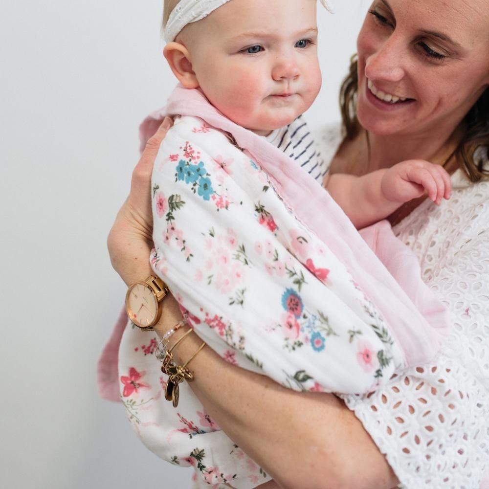 GRACED SOFT LUXURIES Softest Large 100% Cotton Muslin Quilt, 47" x 47" Reversible Printed Cotton Baby Receiving Blanket (Floral Burst)