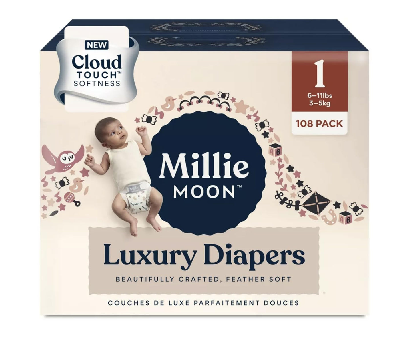 Diapers Sizes 1-6 Luxury Diapers COUCHES DE Luxe (Choose Size) (Size 4-72 Diapers (22lbs-33lbs))