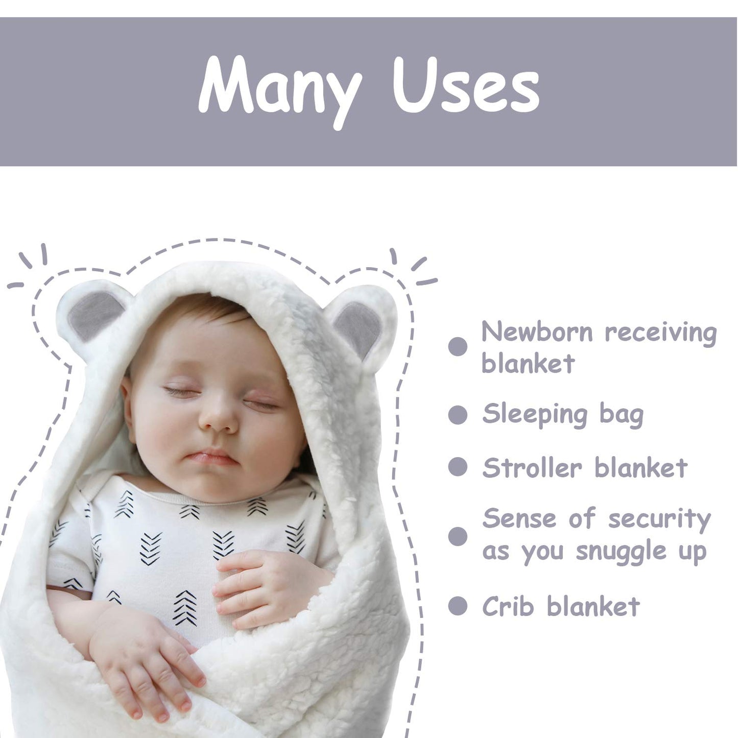 Jam Naturals- Baby Swaddle Blanket, Cute Bear Organic Receiving Swaddling Wrap, Gender Neutral Soft Newborn Baby Registry Gift (White 0-3m)