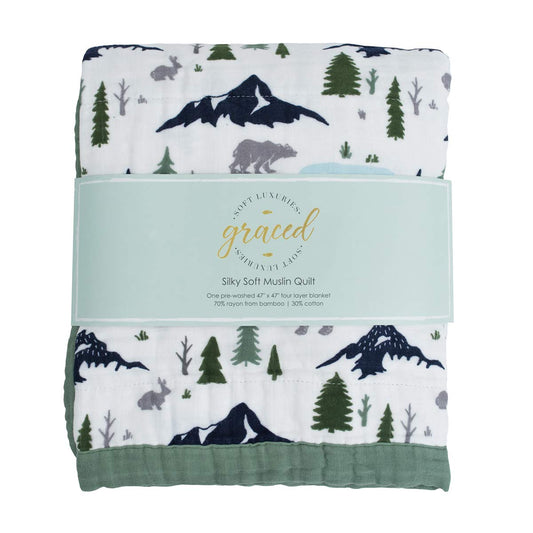 GRACED SOFT LUXURIES Softest Large 100% Cotton Muslin Quilt, 47" x 47" Reversible Printed Cotton Baby Receiving Blanket (Floral Burst)