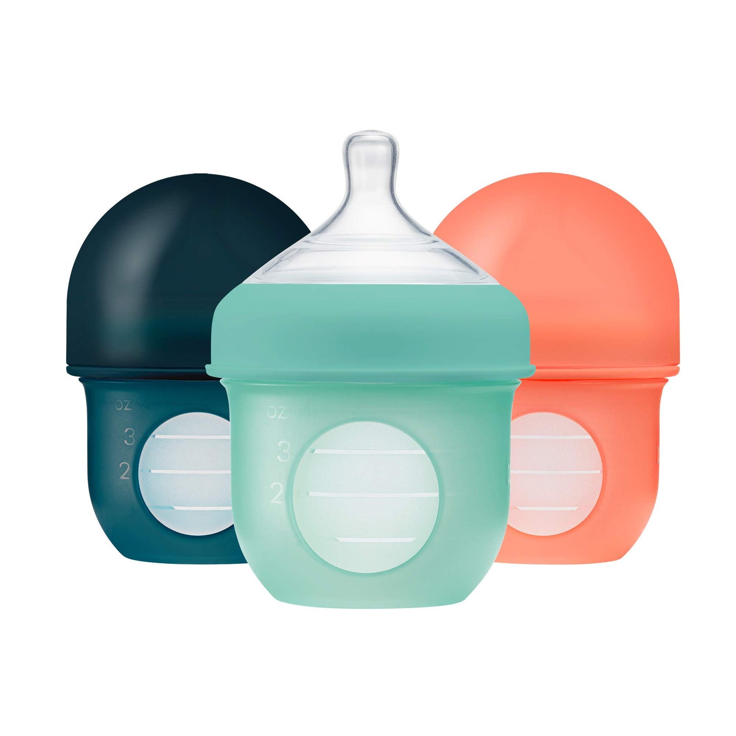 Boon Nursh Reusable Silicone Pouch Baby Bottles - Medium Flow Nipple - Silicone Baby Bottle Pouch and Nipple - Baby Feeding Essentials - Pink - 3-6 Months - 3 Count - 8 Ounce