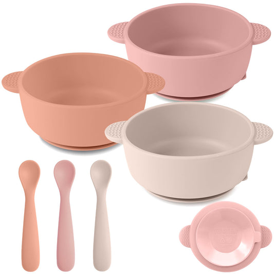 Silicone Baby Feeding Set, 3 Pack Baby Bowls with Suction and 3 Pack Baby Spoons