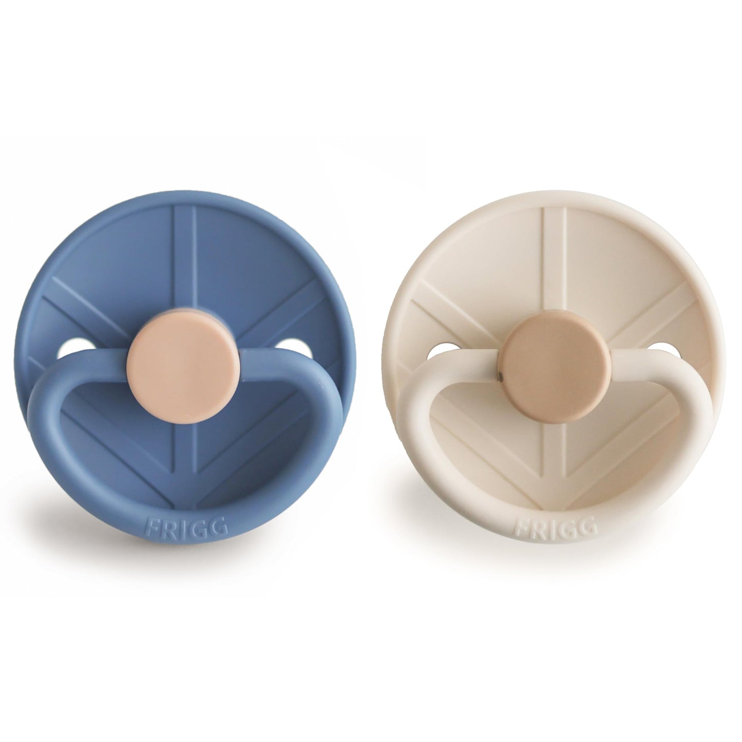 FRIGG Little Viking SilkySoft Silicone Baby Pacifier 2-Pack | Made in Denmark | BPA-Free (Powder Blue/Cream,6-18 Months)