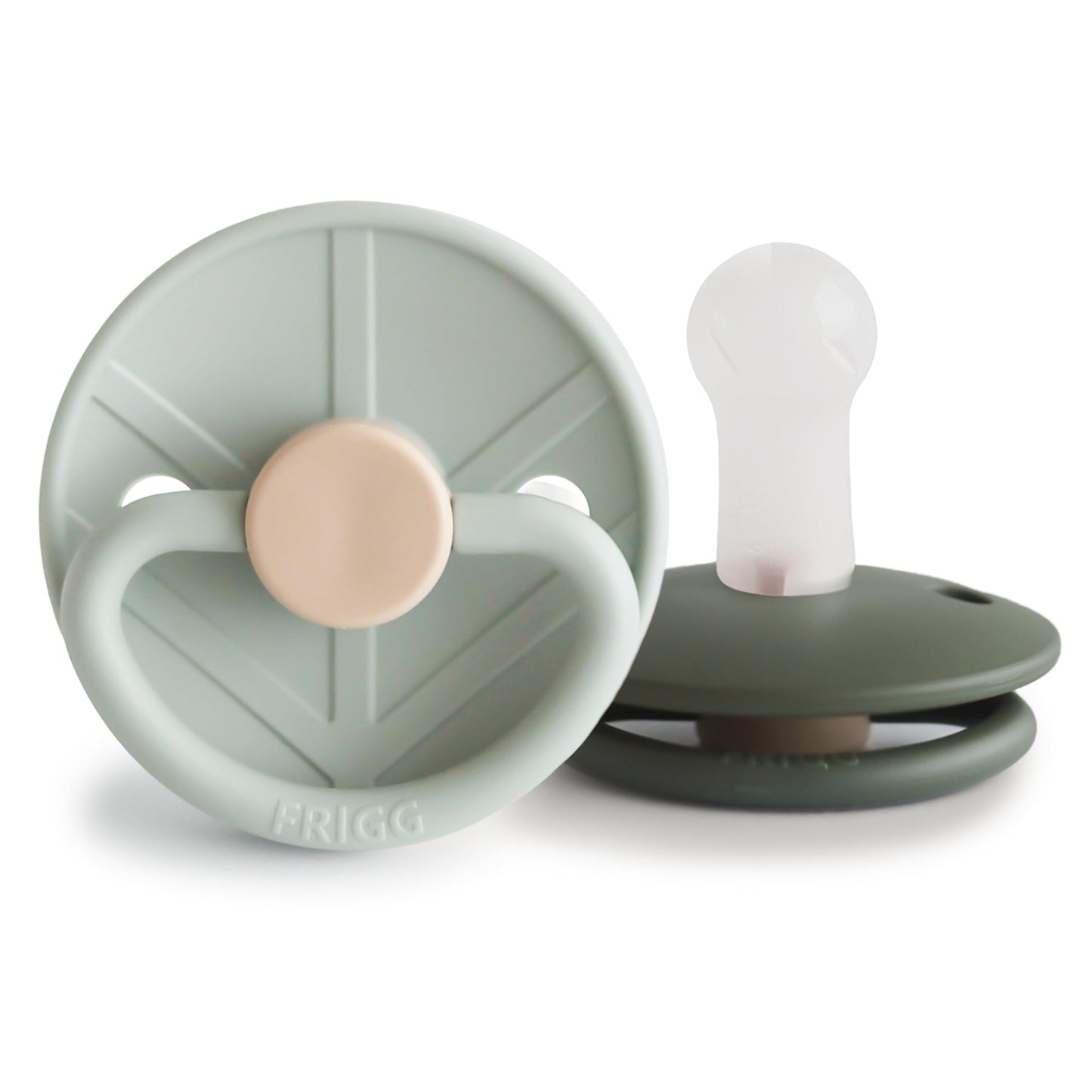 FRIGG Little Viking SilkySoft Silicone Baby Pacifier 2-Pack | Made in Denmark | BPA-Free (Powder Blue/Cream,6-18 Months)
