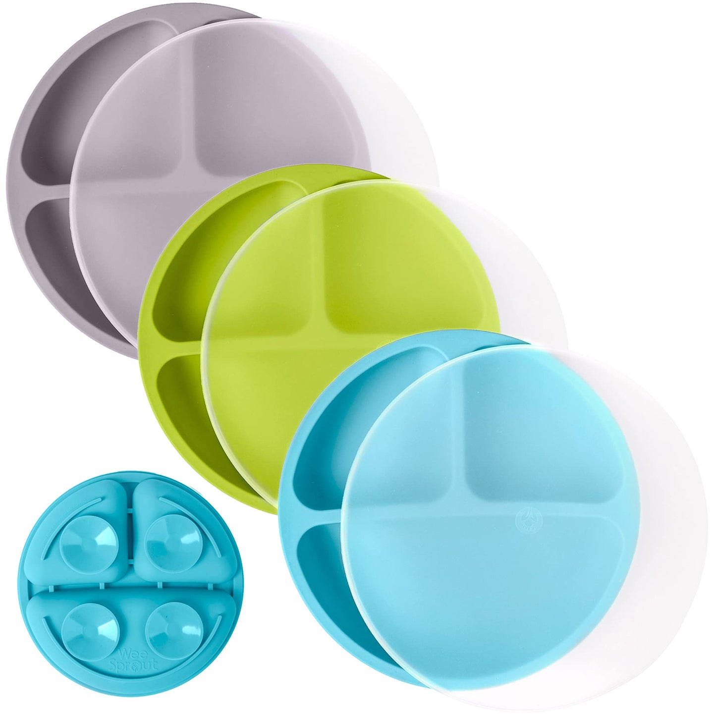 WeeSprout Suction Plates for Babies & Toddlers - 100% Silicone, Dinnerware Stays Put, 3 Pack