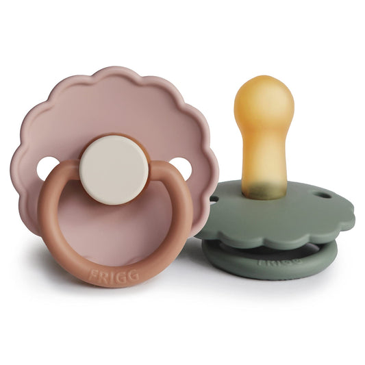 FRIGG Daisy Natural Rubber Baby Pacifier | Made in Denmark | BPA-Free (Aurora/Bright White, 0-6 Months) 2-Pack