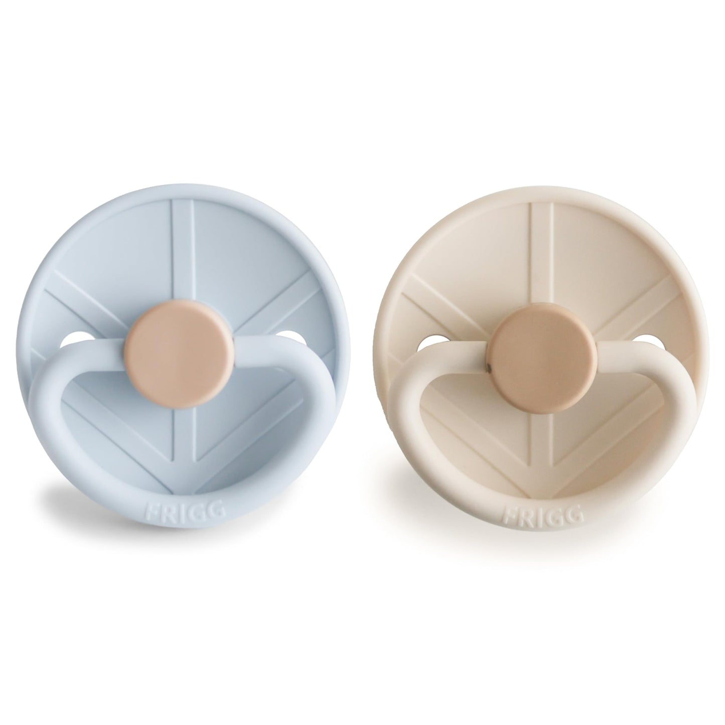 FRIGG Little Viking SilkySoft Silicone Baby Pacifier 2-Pack | Made in Denmark | BPA-Free (Powder Blue/Cream,6-18 Months)