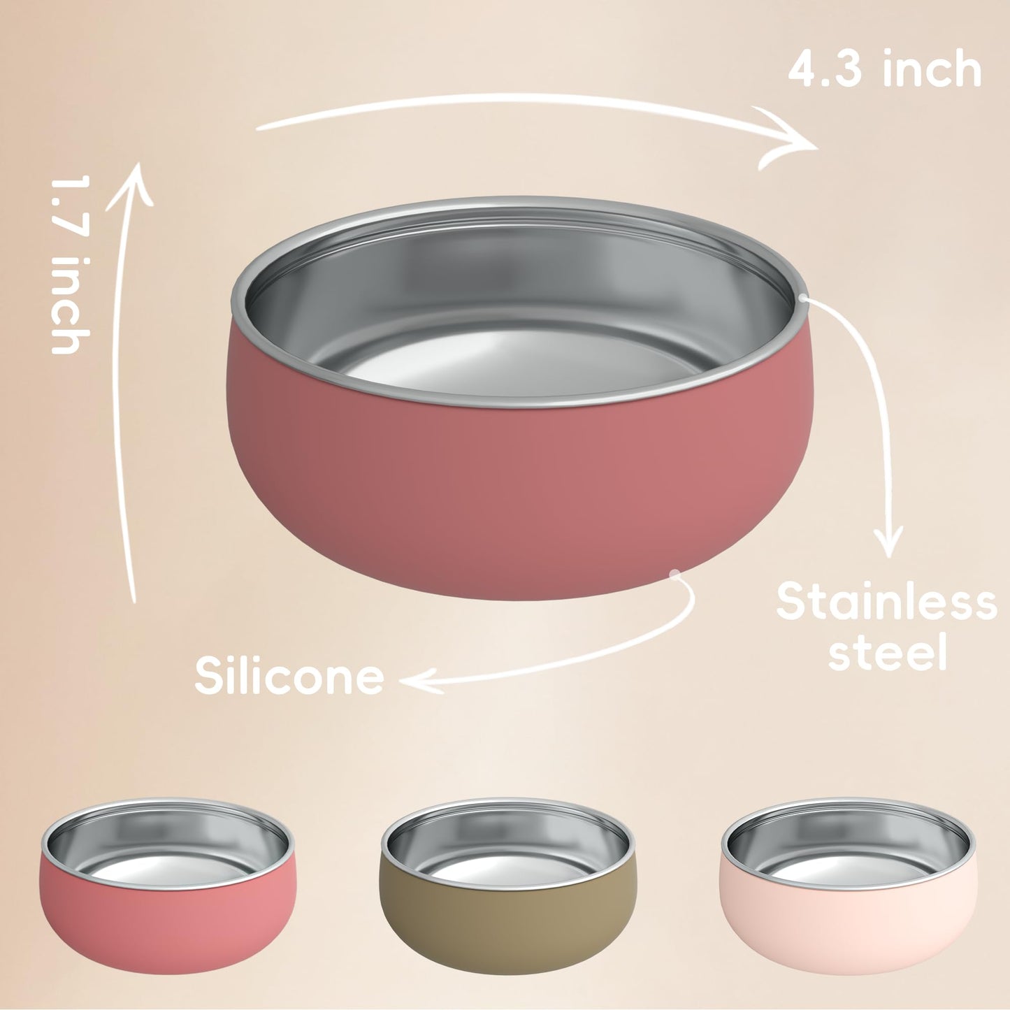 Bella's Friends Stainless Steel and Silicone Baby Bowls with Suction 3 Pack, 4.3”
