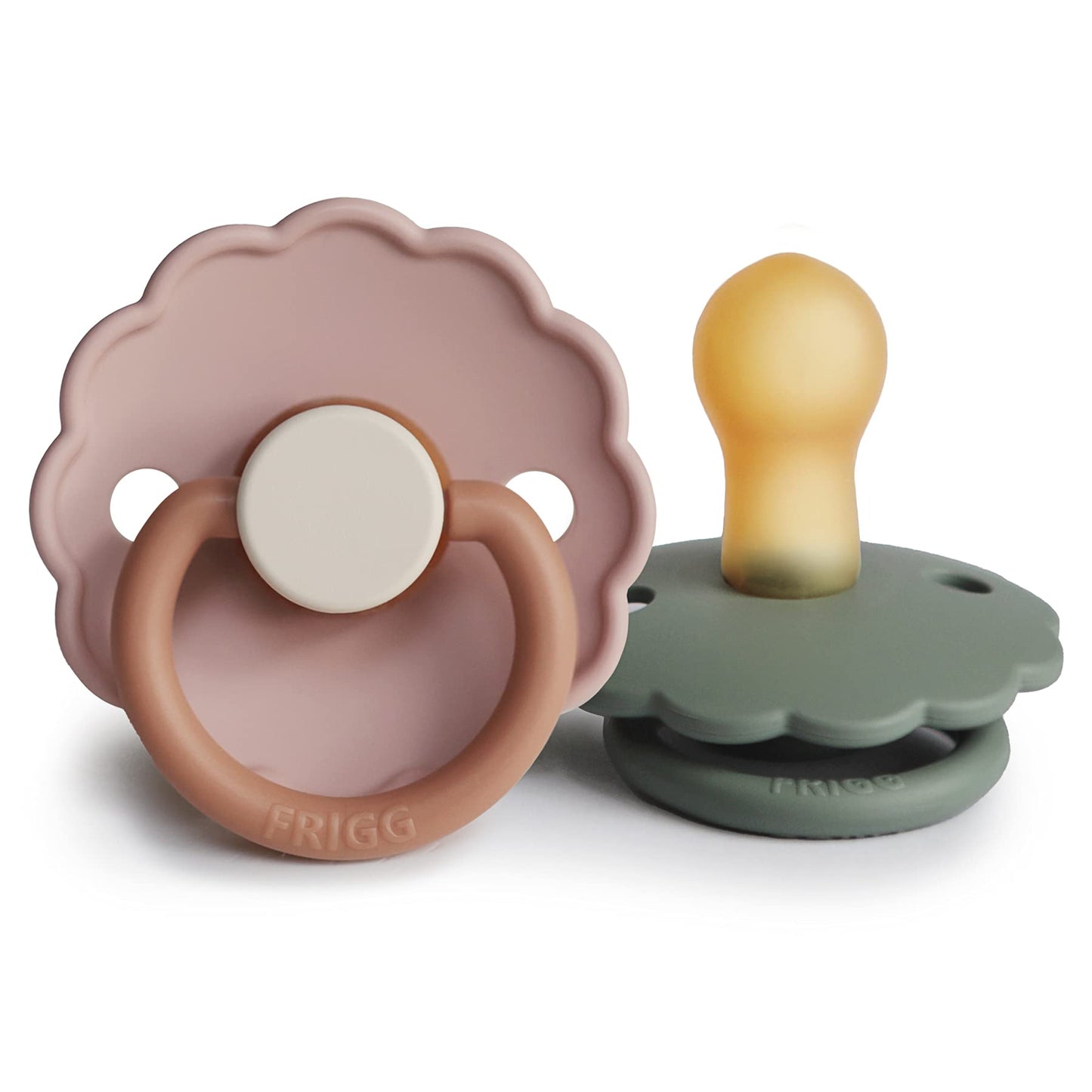 FRIGG Daisy Natural Rubber Baby Pacifier | Made in Denmark | BPA-Free (Aurora/Bright White, 0-6 Months) 2-Pack