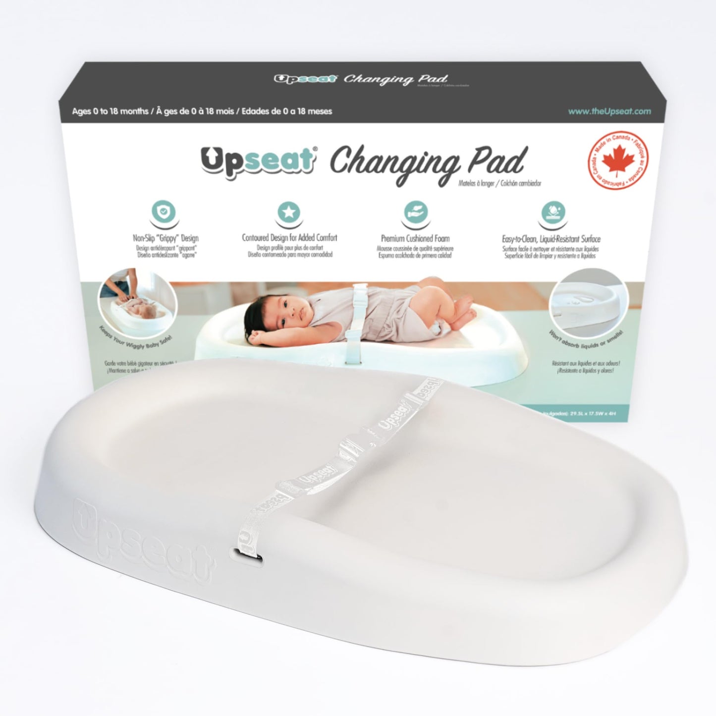 Upseat Baby Changing Pad, Non-Slip Grippy Design, Premium Cushioned Foam, Contoured for Comfort, Waterproof and Easy-to-Clean, Liquid-Resistant (Pink)