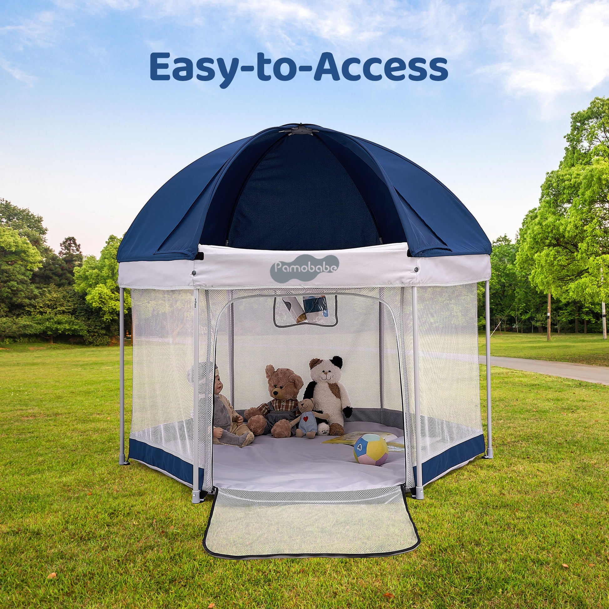 Unisex Premium Indoor and Outdoor Baby Playpen - Portable, Lightweight, Toddler Play Yard with Canopy and Travel Bag - Blue