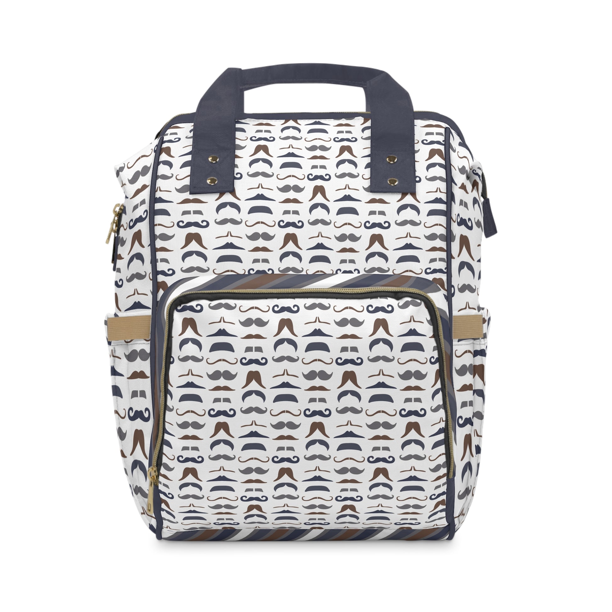 Backpack with mustache pattern on a white background
