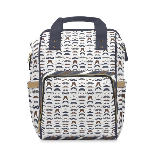 Backpack with mustache pattern on a white background