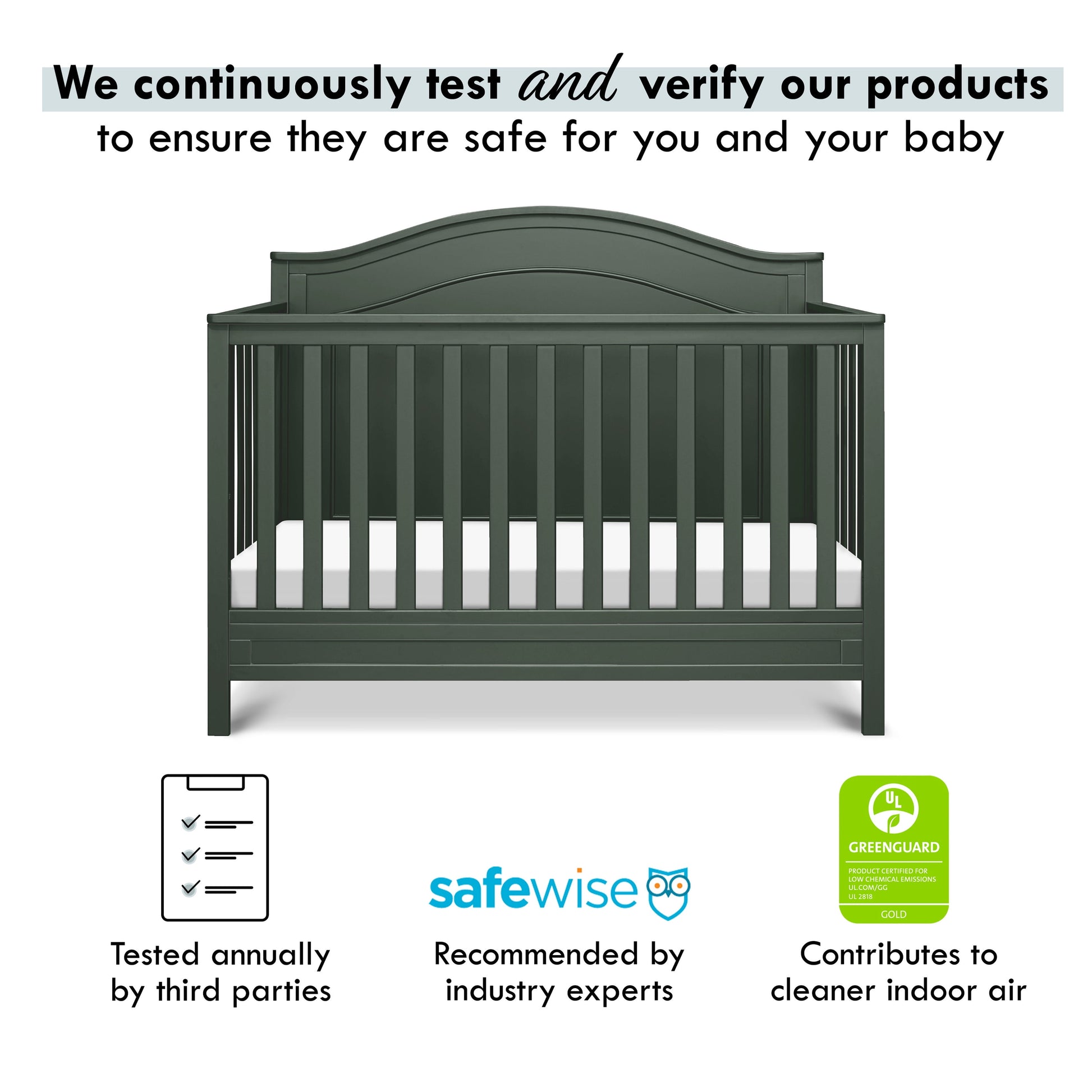 Charlie 4-In-1 Convertible Crib, Greenguard Gold Certified, Forest Green