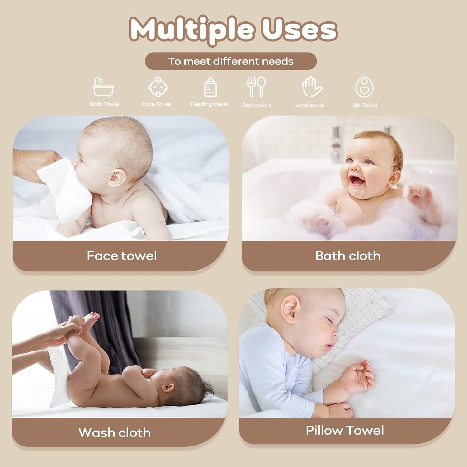 Muslin Baby Washcloths 100% Cotton 10 Pack Wash Cloths 