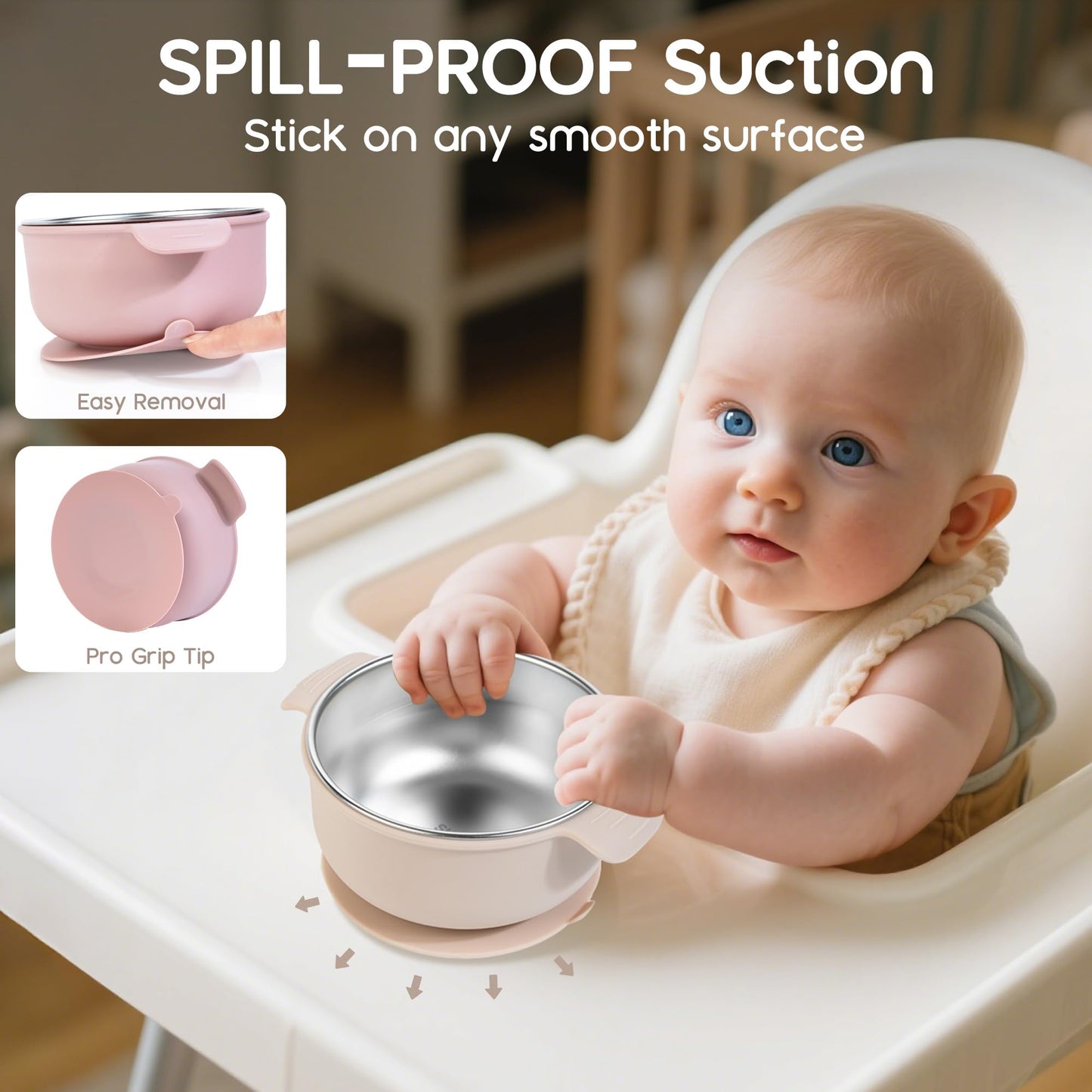 Bella's Friends Stainless Steel and Silicone Baby Bowls with Suction 3 Pack, 4.3”