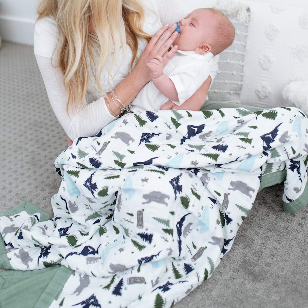 GRACED SOFT LUXURIES Softest Large 100% Cotton Muslin Quilt, 47" x 47" Reversible Printed Cotton Baby Receiving Blanket (Floral Burst)