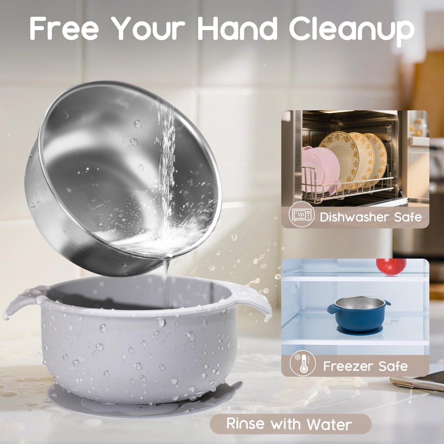 Bella's Friends Stainless Steel and Silicone Baby Bowls with Suction 3 Pack, 4.3”
