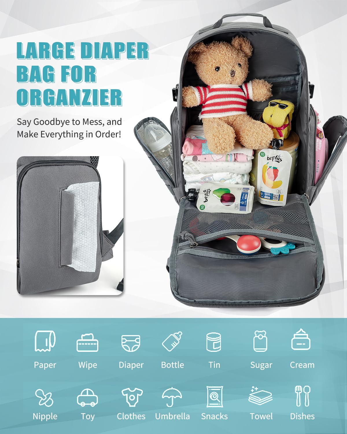 SHARKMOUTH Dad Diaper Bag Backpack - Military Baby Gear Backpacks with Daddy Patches Black
