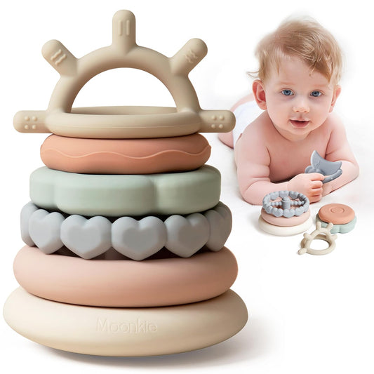 Moonkie Stacks of Circles Soft Teething Toy  7 Piece Teethers Set