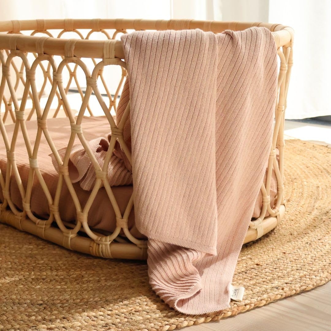 Knitted Organic Cotton Baby Blanket- Swaddle Blanket, 30" x 40" Soft Receiving Blanket for Newborn (Mochachino)