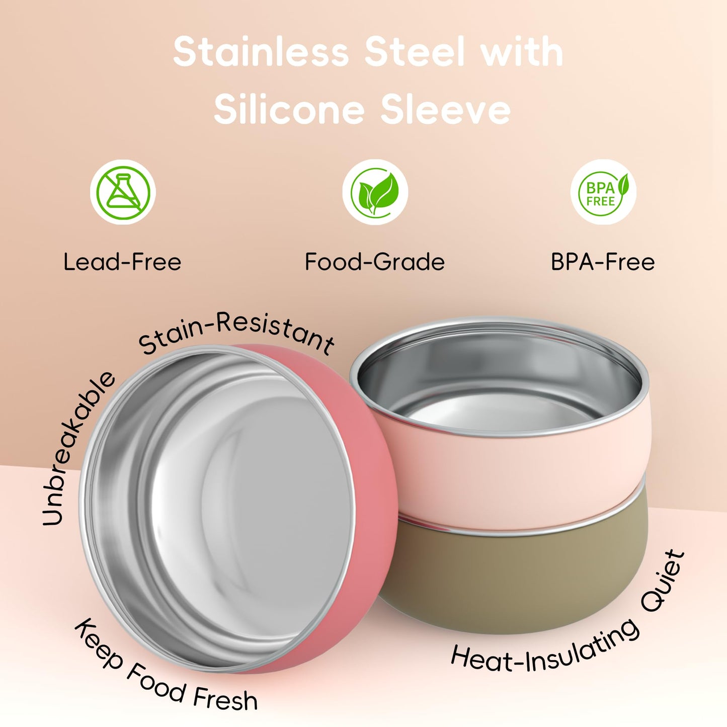 Bella's Friends Stainless Steel and Silicone Baby Bowls with Suction 3 Pack, 4.3”
