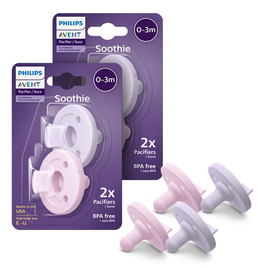 Philips Avent Soothie 0-3 Months Orthodontic Baby Pacifiers, 100% Silicone Pacifiers, One Piece, BPA-Free, Green, 4 Pack, Model SCF190/41