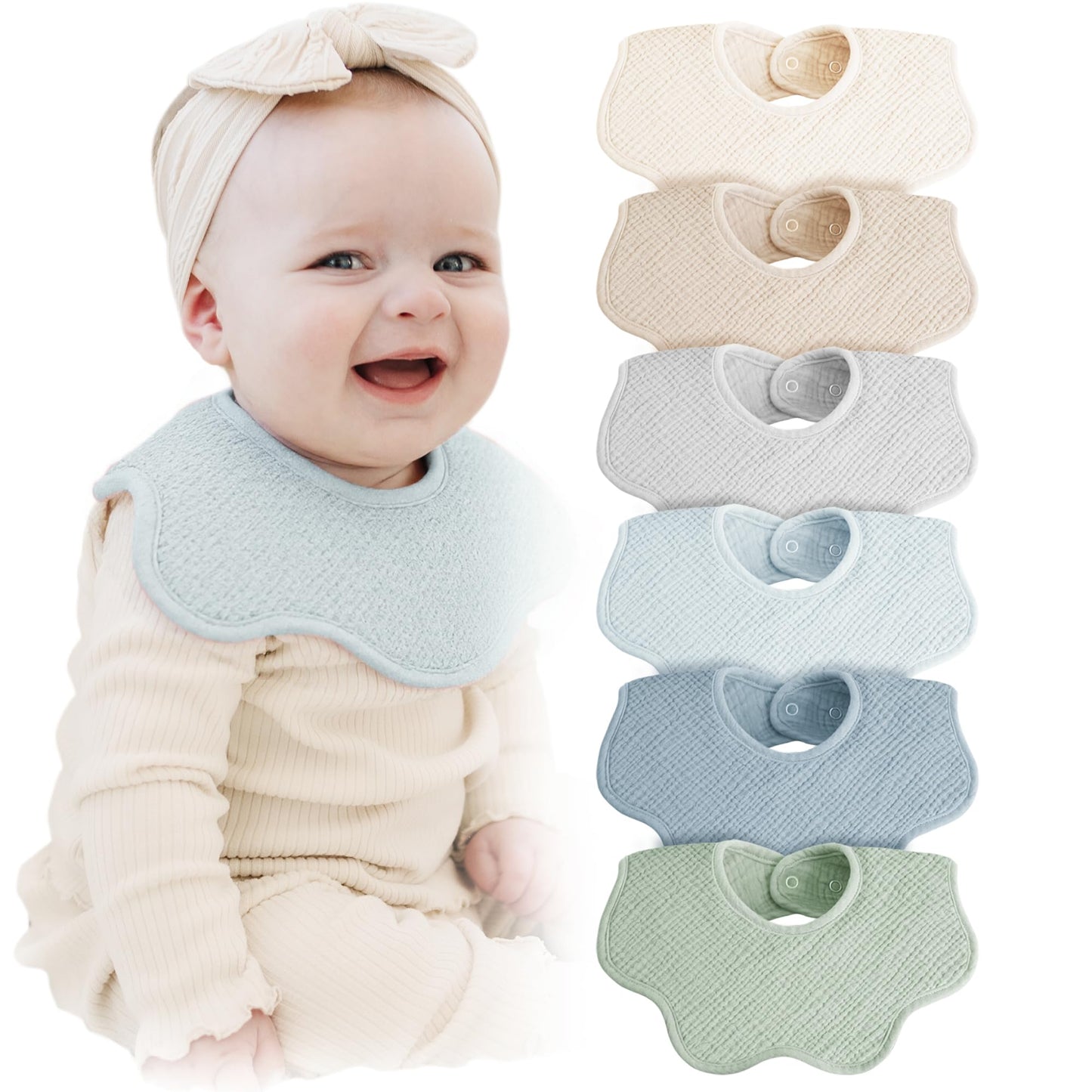 Konssy Muslin Baby Bibs 100% Cotton Absorbent Bandana Drool Bibs