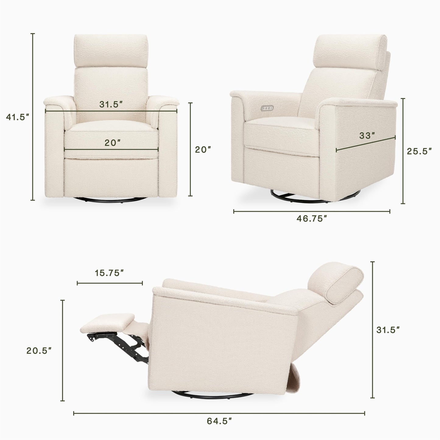 NAMESAKE Willa Plus Electric Power Recliner Chair with Headrest & USB Ports - Water & Stain Resistant Nursery Glider Rocking Chair for Nursing - GREENGUARD Gold Certified 270° Swivel Glider Recliner