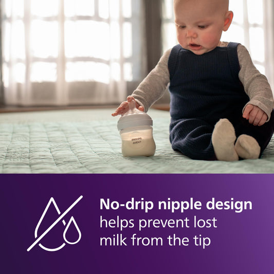 Philips Avent Natural Baby Bottles with Natural Response Nipples (Slow Flow, Flow 2), 4oz, 4-Pack