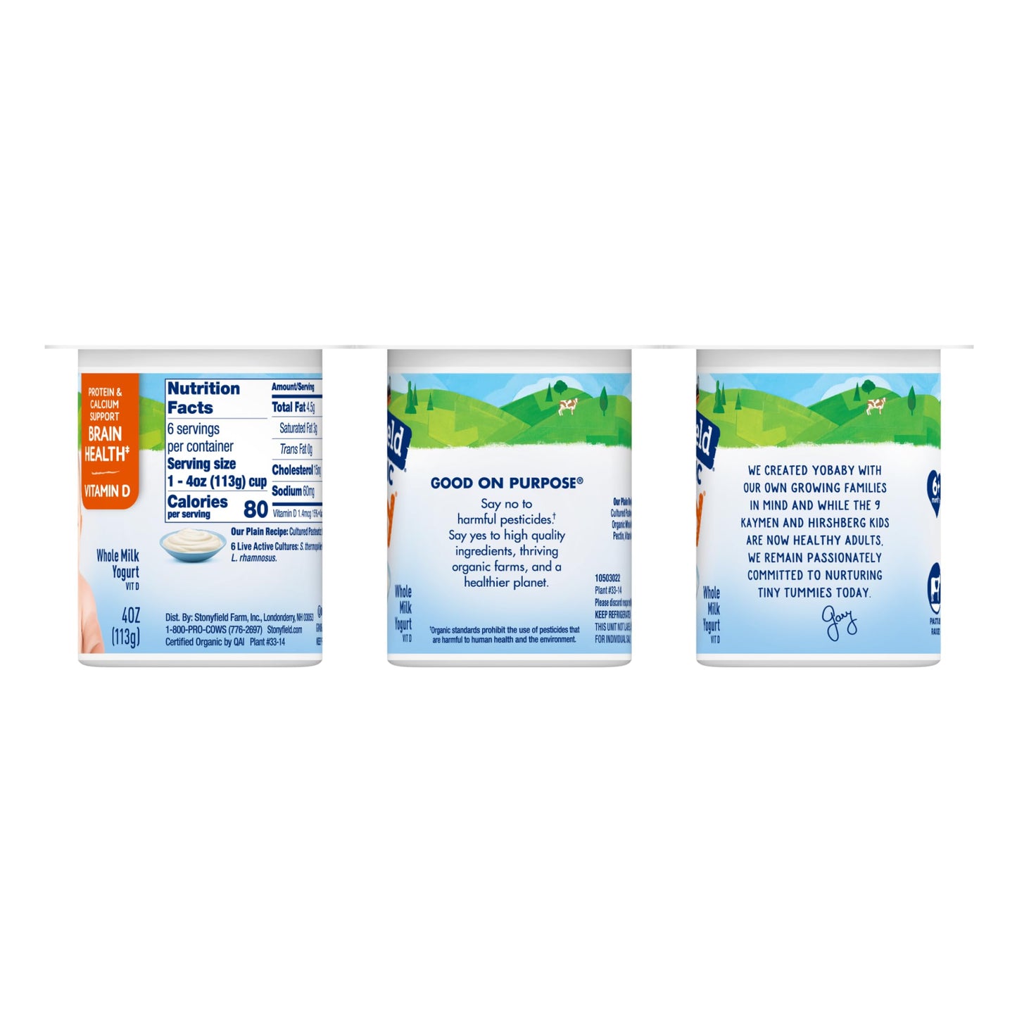 Stonyfield Organic YoBaby Whole Milk Baby Yogurt Cups with Probiotics, Plain, 4 Oz, 6 Pack