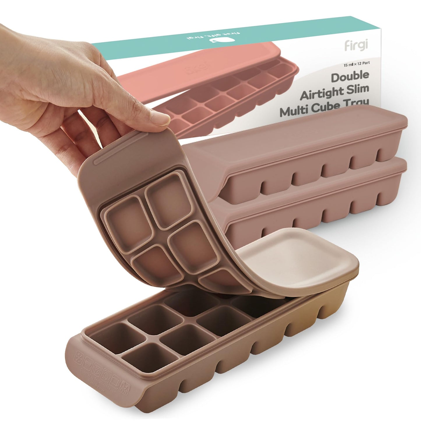 4 Section-1.7oz Gray 100% Food Grade Silicone Ice Cube Tray Food Container with Airtight Locking Lid, Fruit Vegetable Purees, Breastmilk Storage for Baby & Toddler Food | BPA Free Korea Made