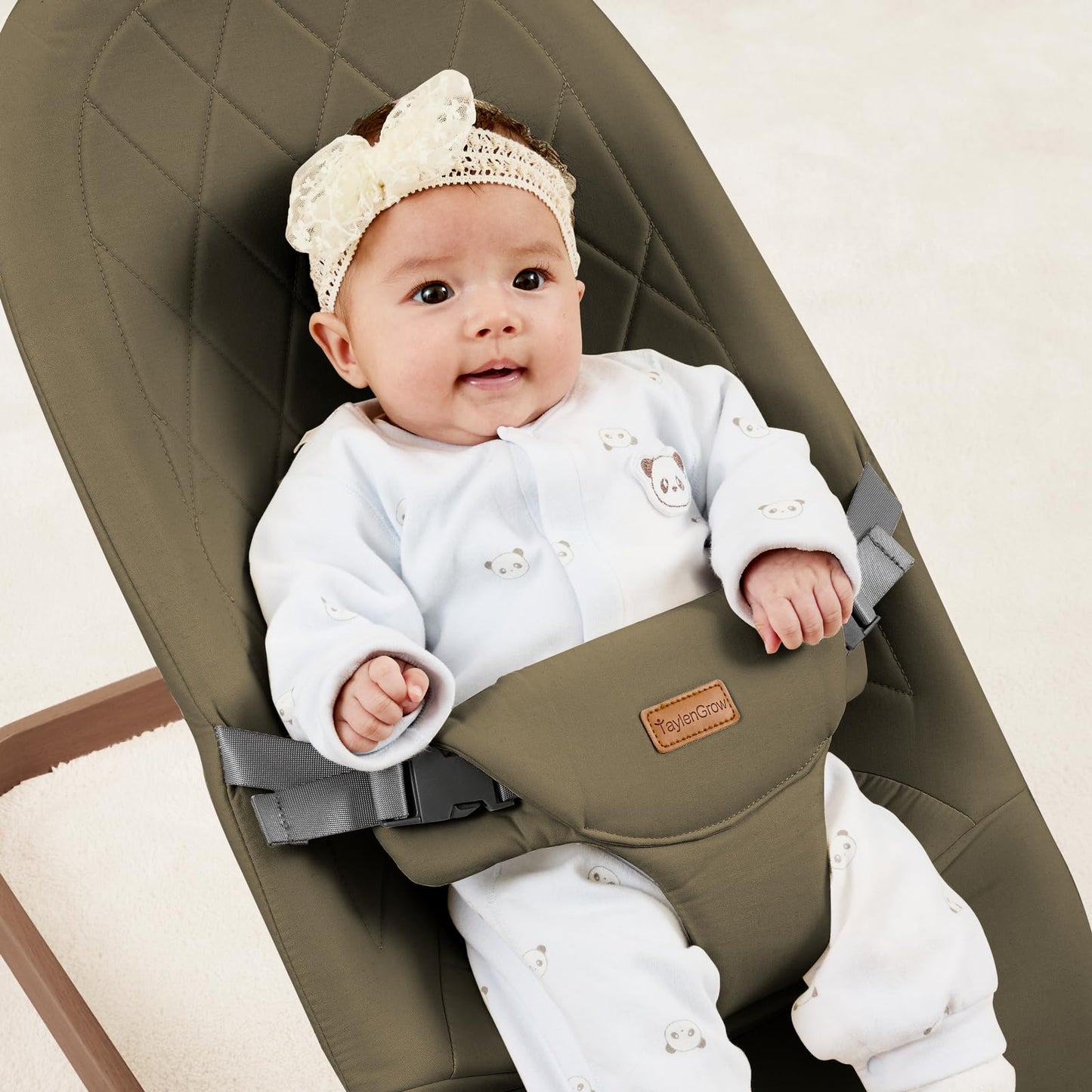 Foldable Baby Bouncer, Baby Seat with 3 Adjustable Heights, Portable Newborn Rocker