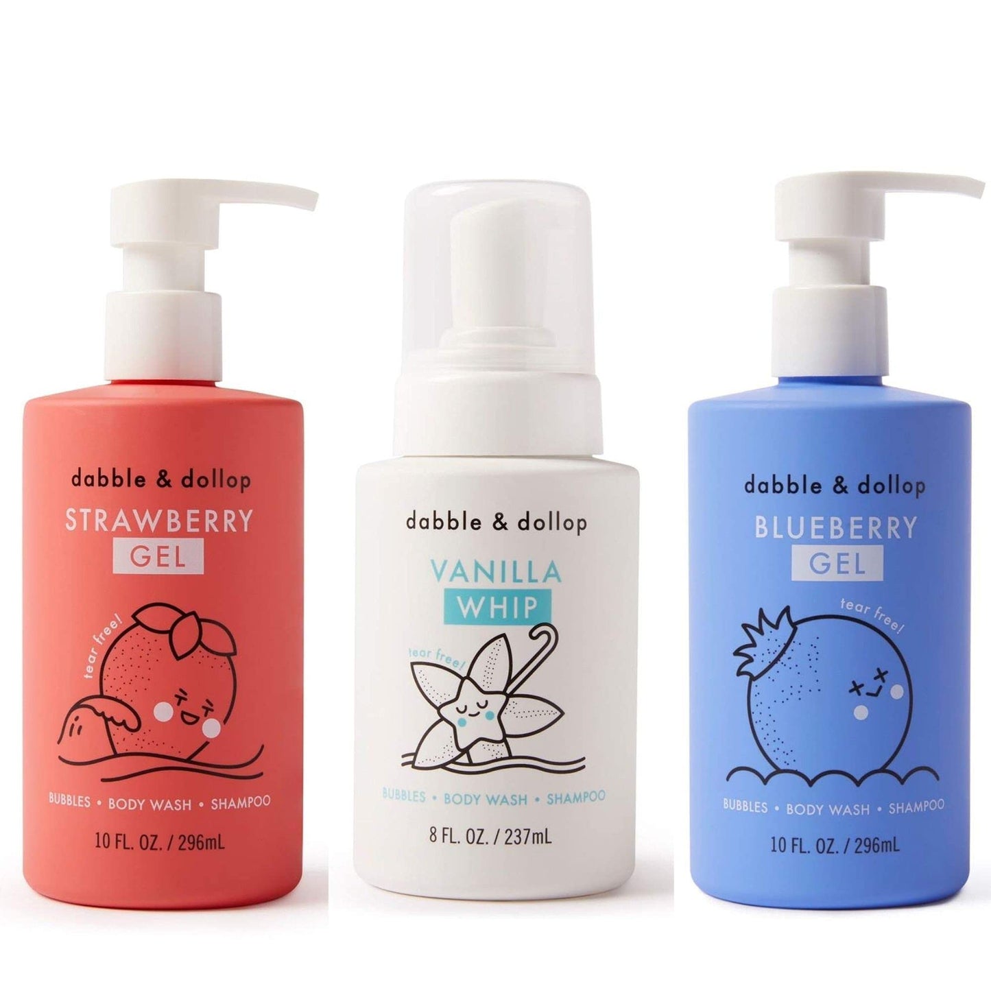 Dabble & Dollop Beachy Bundle, Natural Bubble Bath, Body Wash, Shampoo for Kids, USA-Made, Paraben & Sulfate Free, Vegan, Gluten-Free, Tear-Free, Honeydew Melon, Vanilla & Coconut (Set of 3)