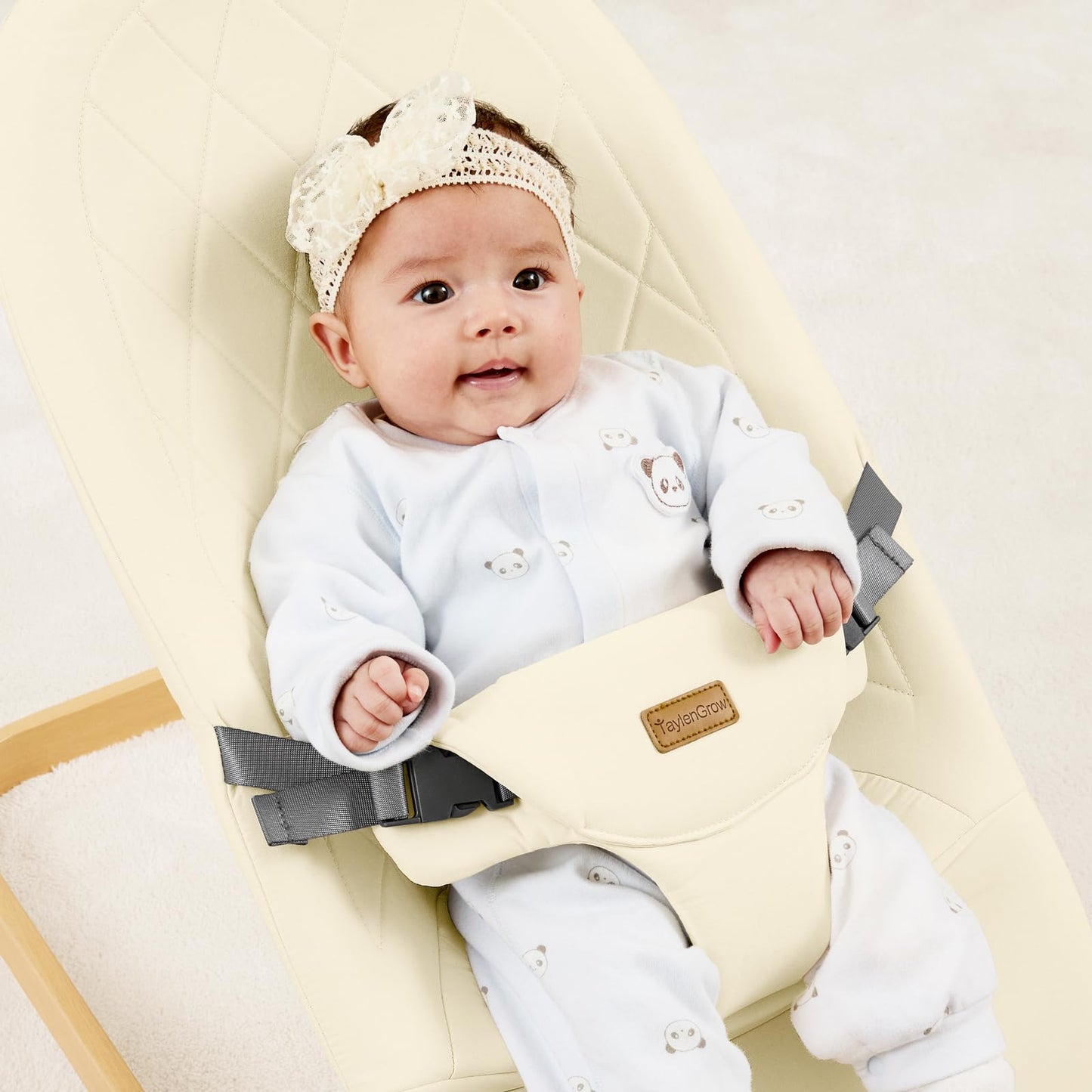 Foldable Baby Bouncer, Baby Seat with 3 Adjustable Heights, Portable Newborn Rocker