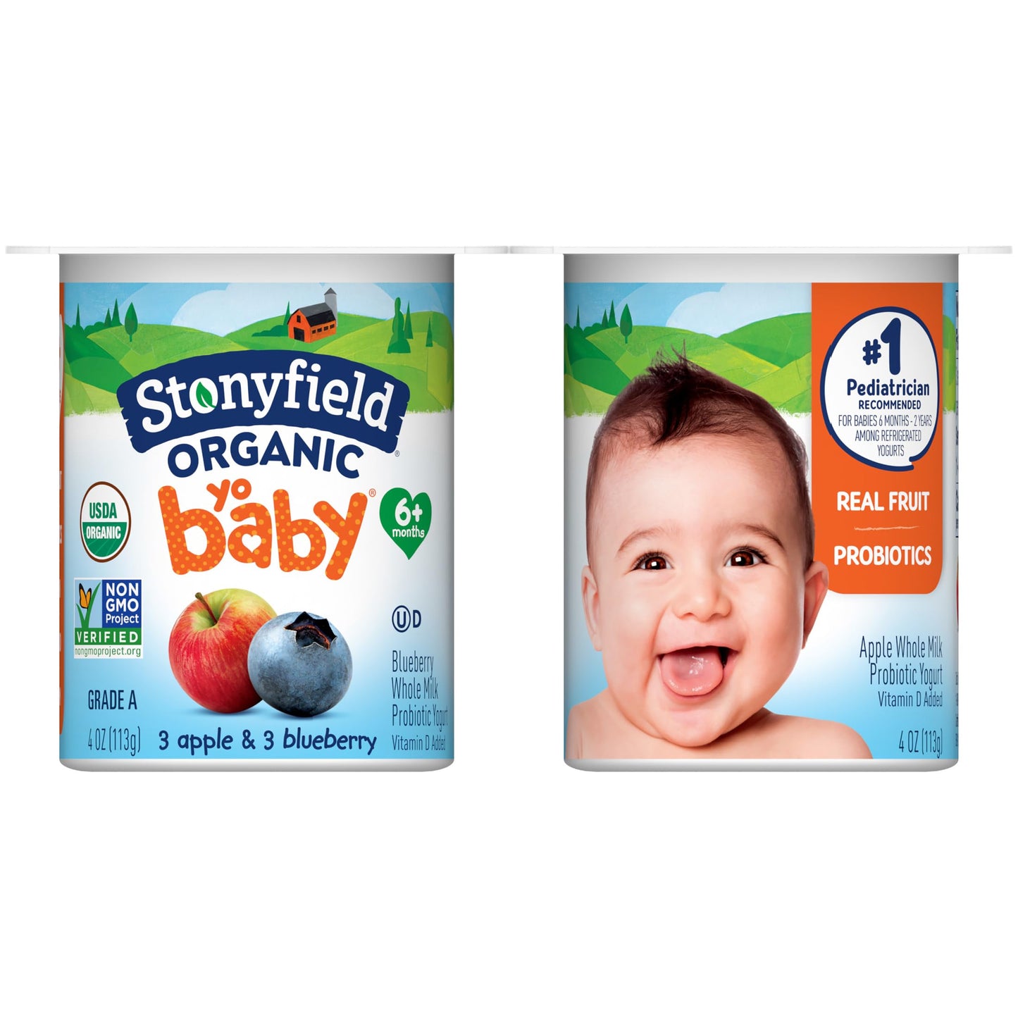 Stonyfield Organic YoBaby Whole Milk Baby Yogurt Cups with Probiotics, Plain, 4 Oz, 6 Pack