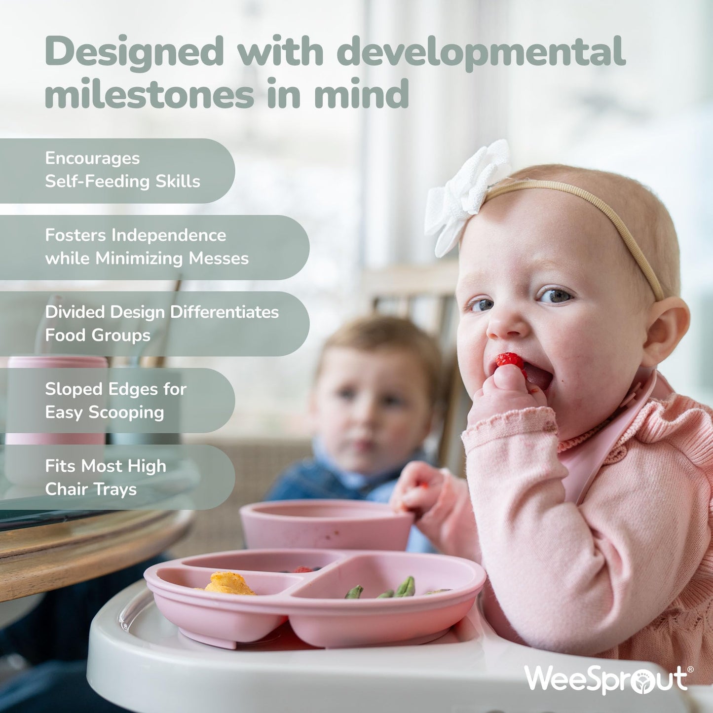 WeeSprout Suction Plates for Babies & Toddlers - 100% Silicone, Dinnerware Stays Put, 3 Pack