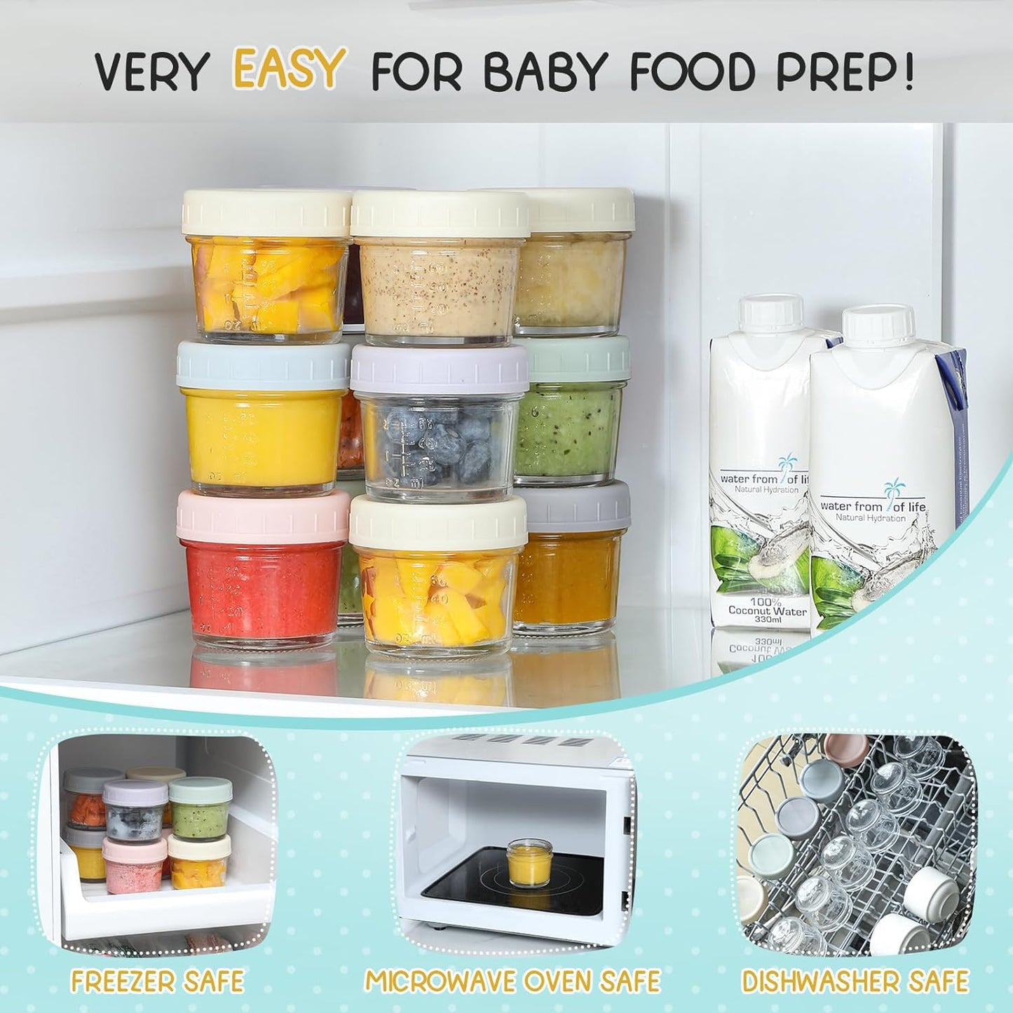 VITEVER 12 Pack Glass Baby Food Storage Containers