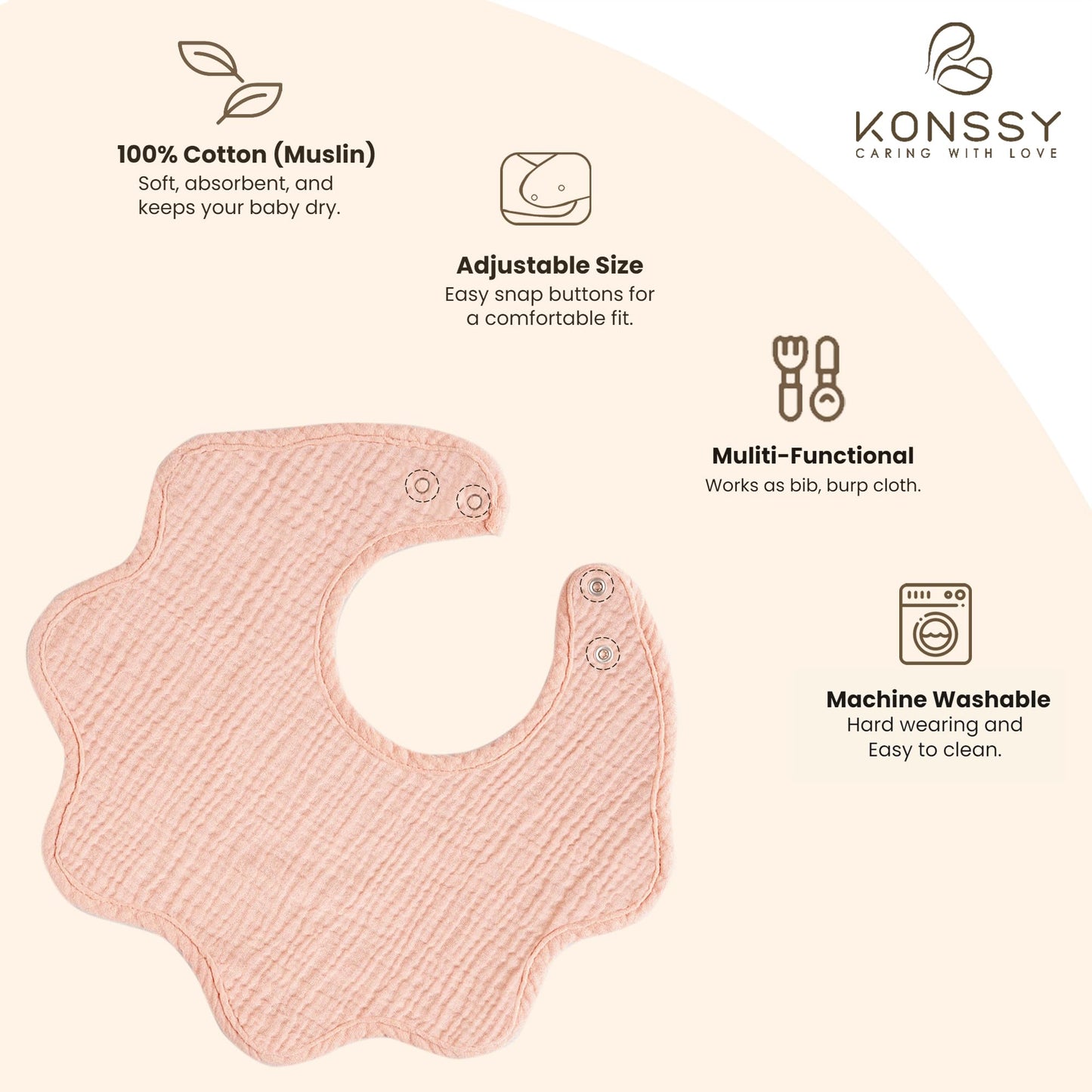 Konssy Muslin Baby Bibs 100% Cotton Absorbent Bandana Drool Bibs