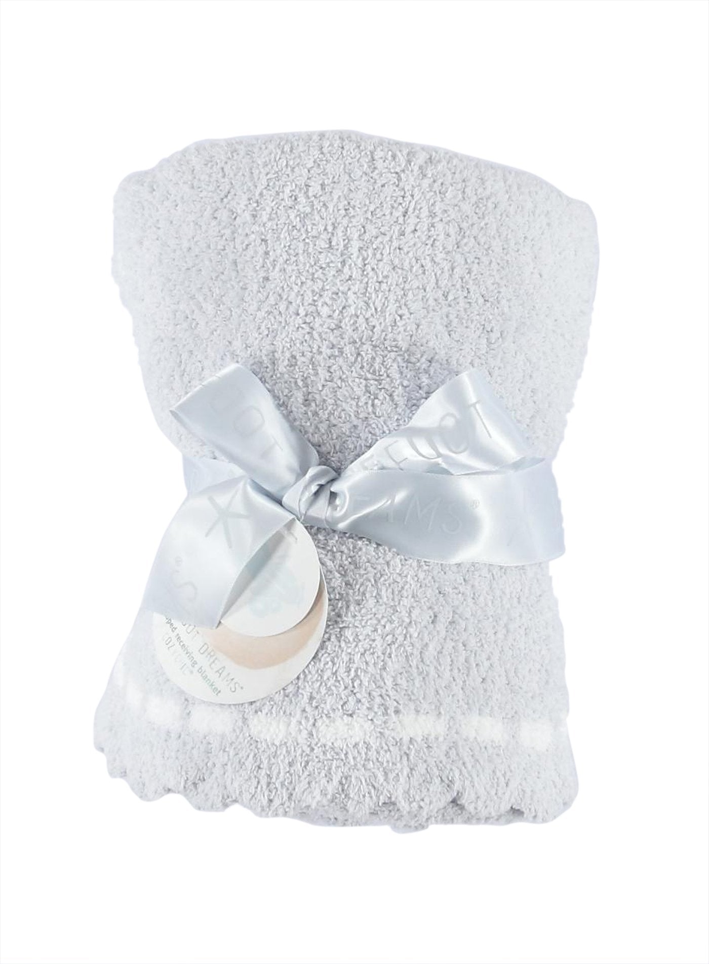 Barefoot Dreams CozyChic Scalloped Baby Receiving Blanket - Stone & Rocking Horse,Stone & White,30x32,CozyChic Scalloped Receiving Blanket