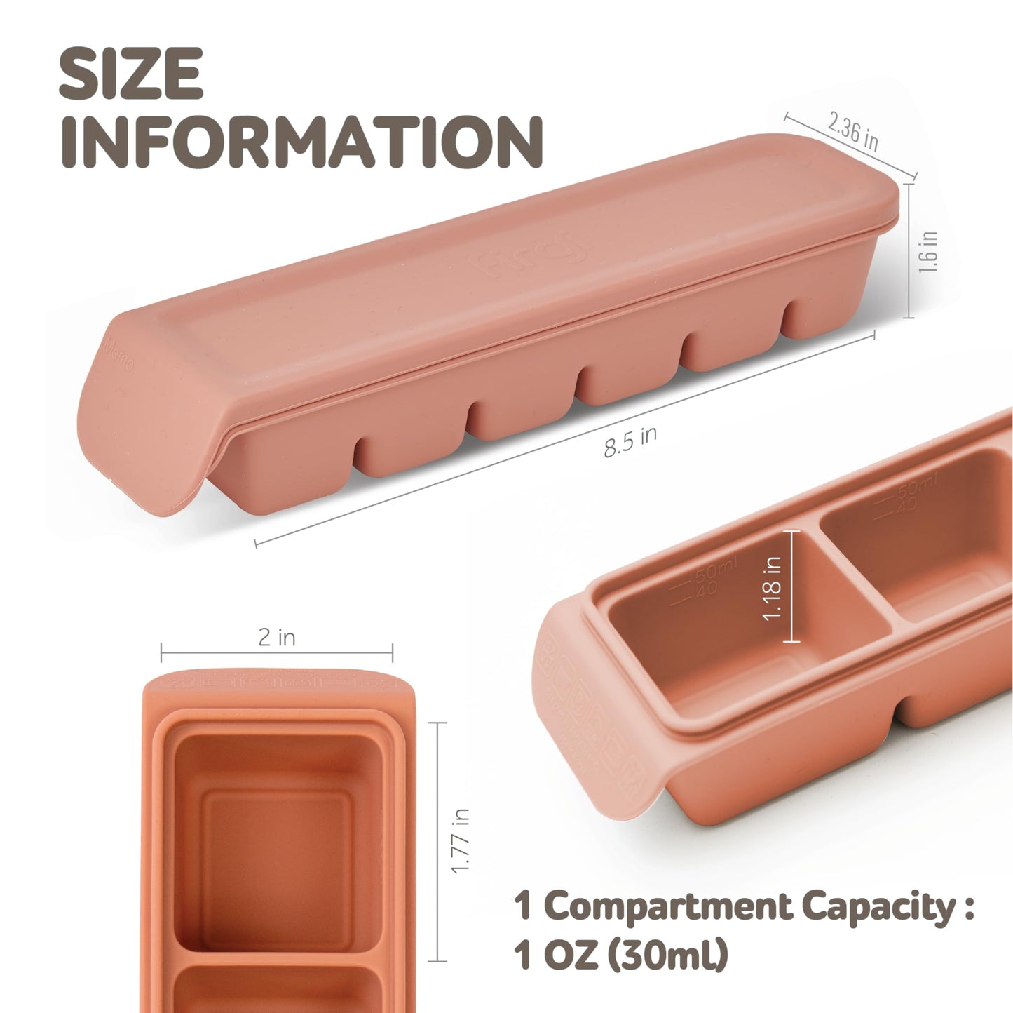 4 Section-1.7oz Gray 100% Food Grade Silicone Ice Cube Tray Food Container with Airtight Locking Lid, Fruit Vegetable Purees, Breastmilk Storage for Baby & Toddler Food | BPA Free Korea Made