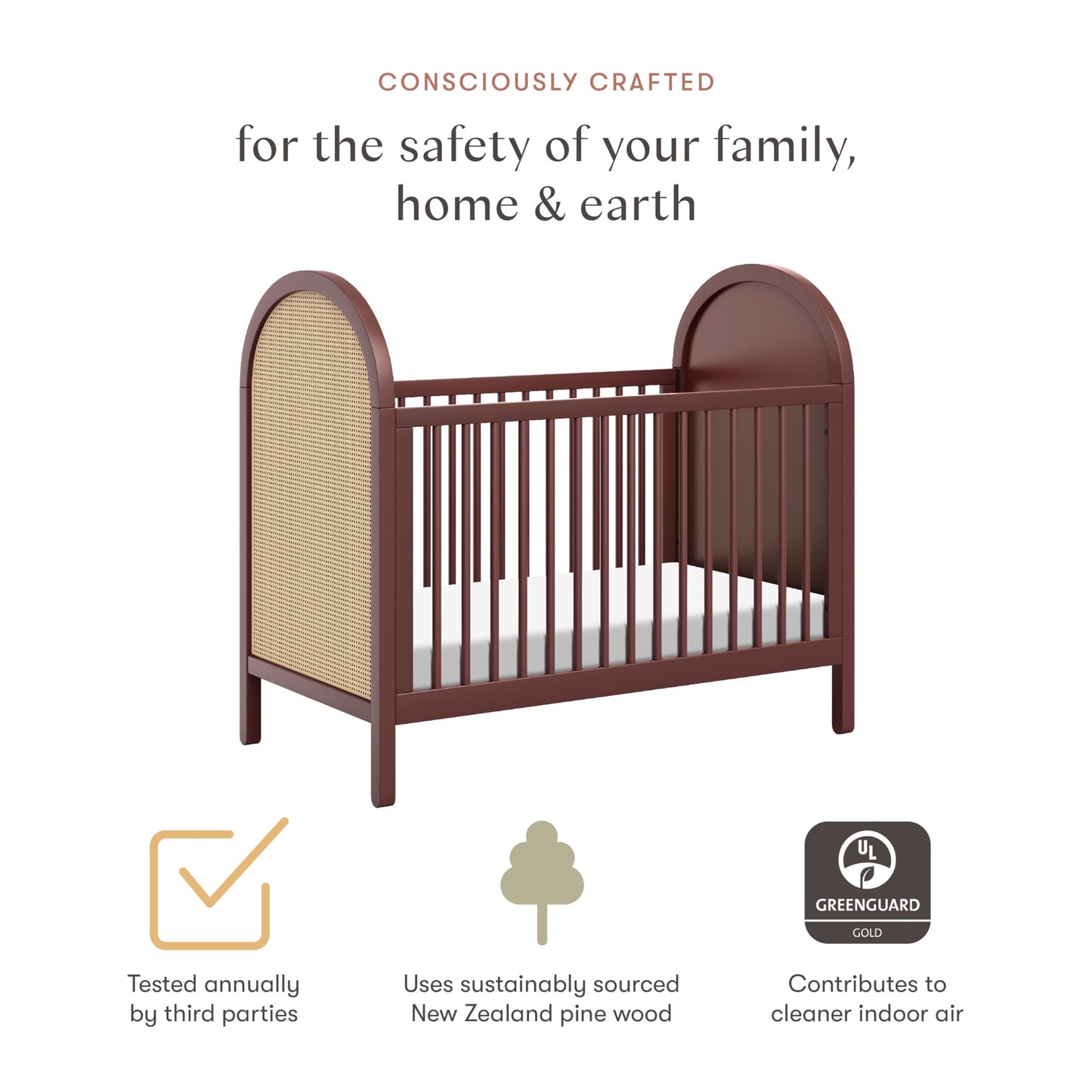 babyletto Bondi Cane 3-in-1 Convertible Baby Crib - GREENGUARD Gold Certified Convertible Crib to Toddler Bed & Daybed - Wooden Baby Bed with 4 Adjustable Mattress Heights - Easy to Assemble - Honey