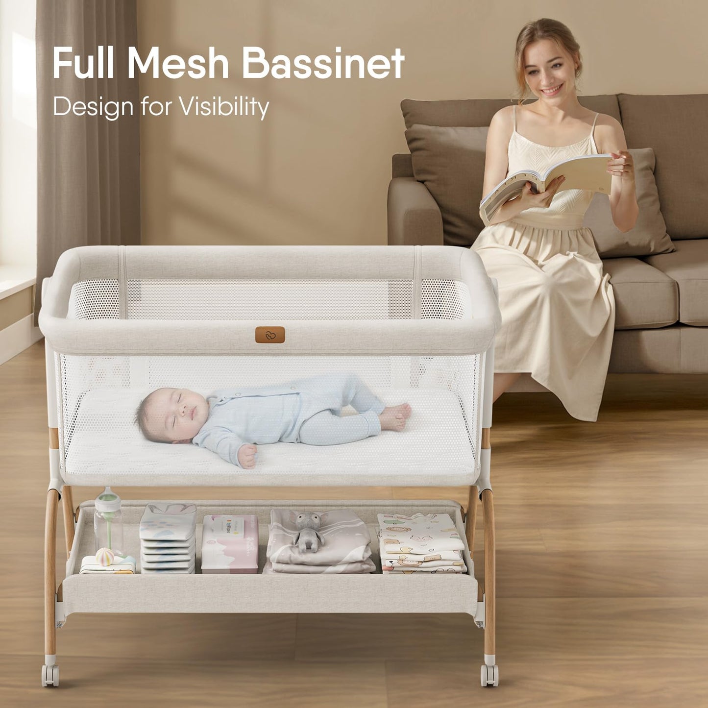 Baby Bassinet Bedside Crib, 3-in-1 Baby Bassinet Bedside Sleeper with Mattress