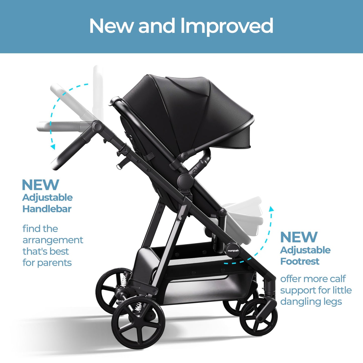 Mompush Wiz 2-in-1 Convertible Baby Stroller with Bassinet Mode, Foldable Infant Stroller with Reversible Seat and Large UPF 50+ Canopy