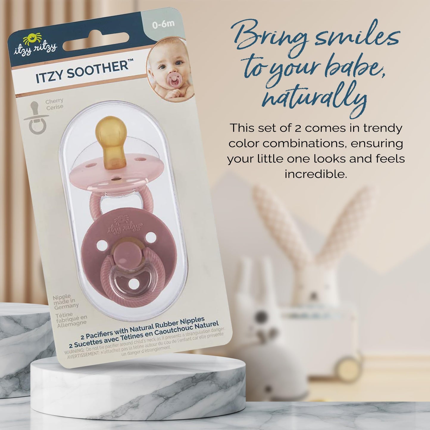 Itzy Ritzy Natural Rubber Pacifiers, Set of 2 – Natural Rubber Newborn Pacifiers with Cherry-Shaped Nipple & Large Air Holes for Added Safety; Set of 2 i