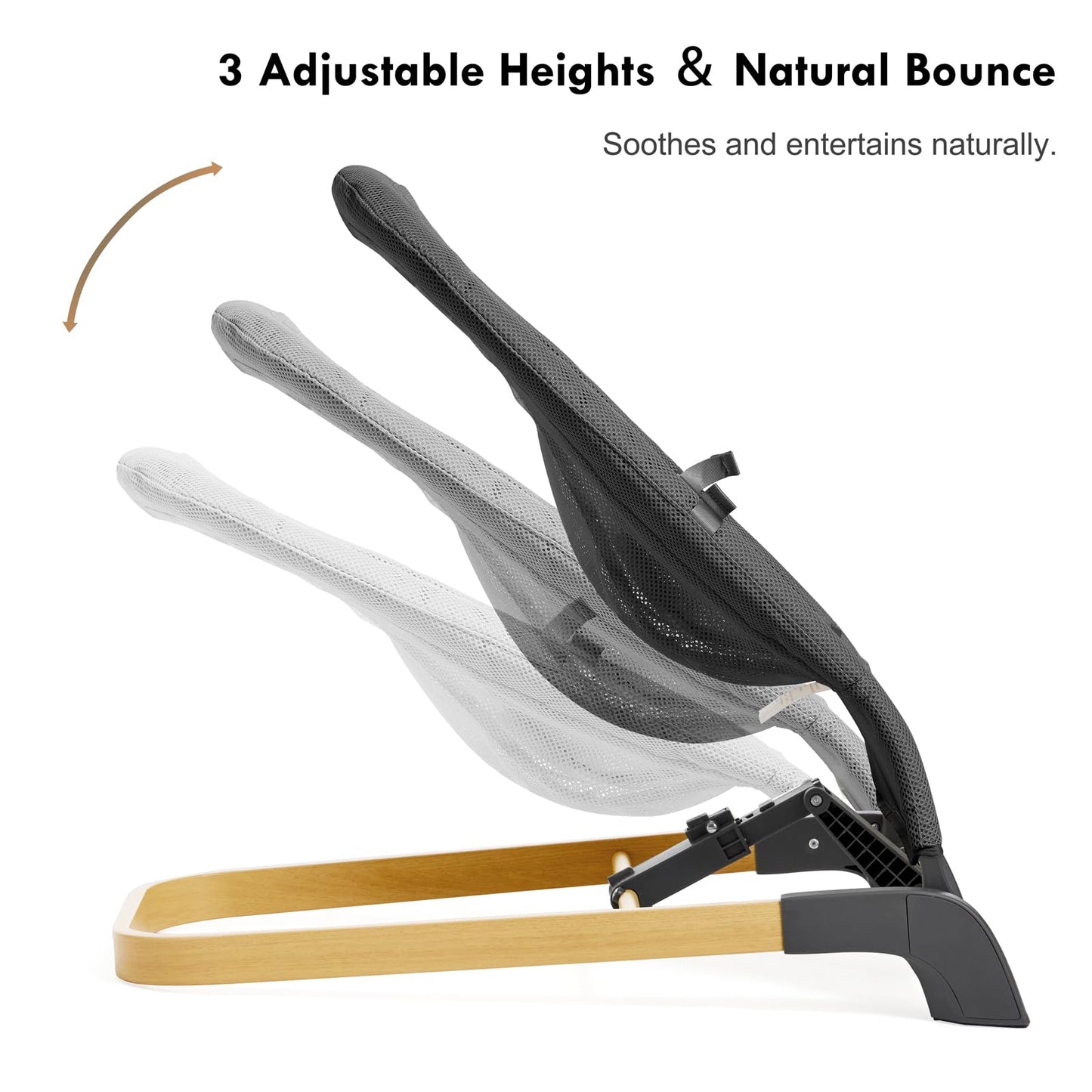 Foldable Baby Bouncer, Baby Seat with 3 Adjustable Heights, Portable Newborn Rocker